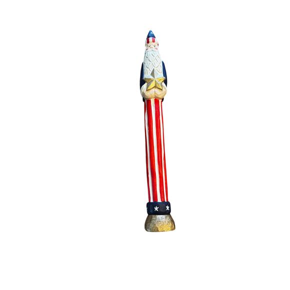 JAMES HADDON Patriotic Santa Pencil Wood Figurine Carving 15" High - Picture 4 of 9